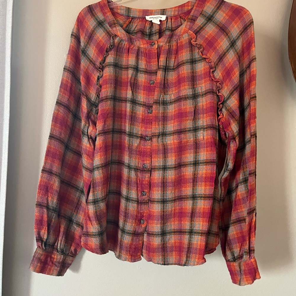 beachlunchlounge Plaid Ruffle Button-Down Shirt
